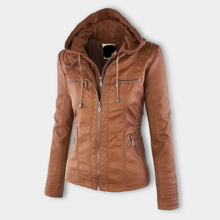 Drune | PU Lederjacke mit Kapuze - Stylisch & Vielseitig - Mit Reißverschluss - Lässige Herbst- & Winterbekleidung