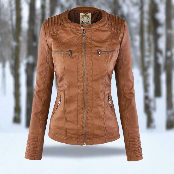 Drune | Leder Kapuzen Bikerjacke Slim Fit Reißverschlusstaschenjacke