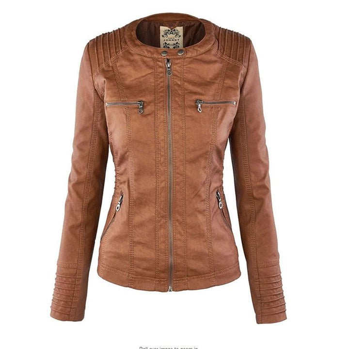Drune - Damen lässige Lederjacke mit Kapuze