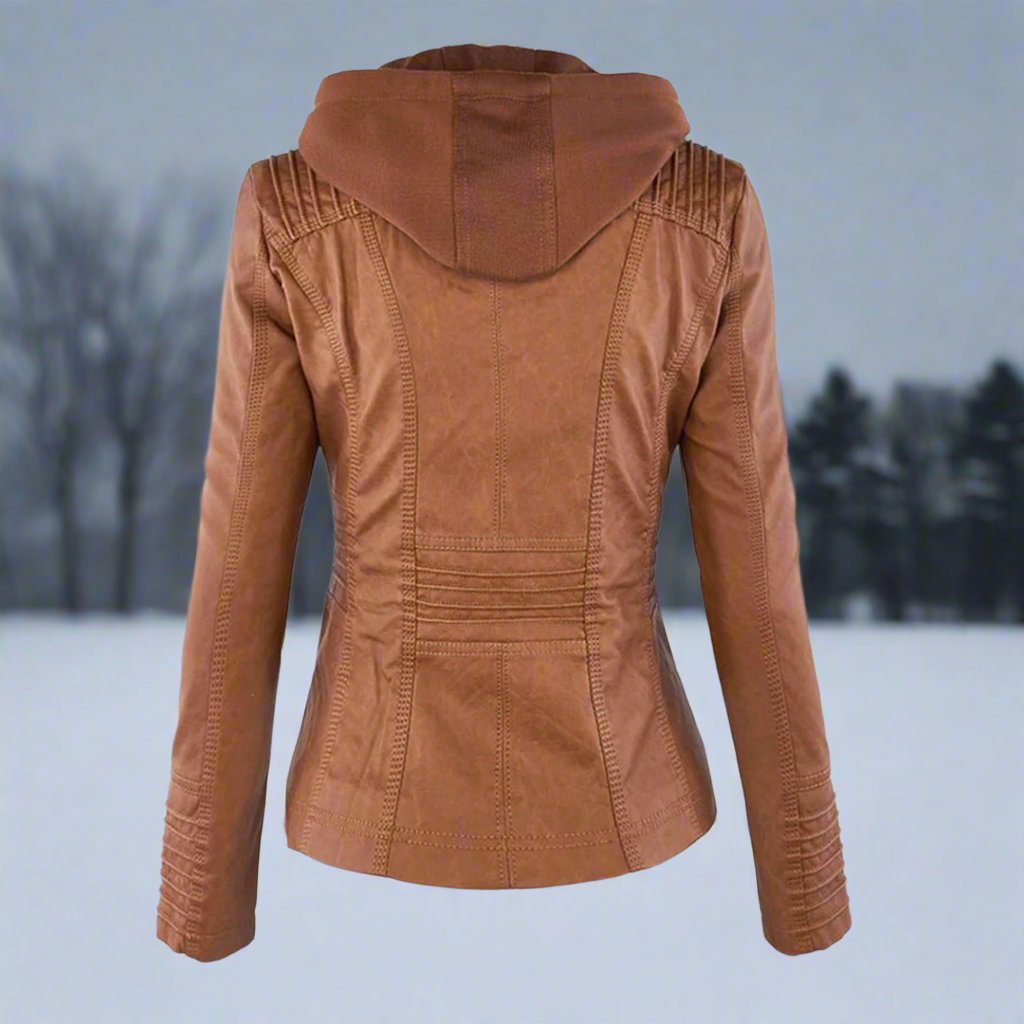 Drune | Leder Kapuzen Bikerjacke Slim Fit Reißverschlusstaschenjacke