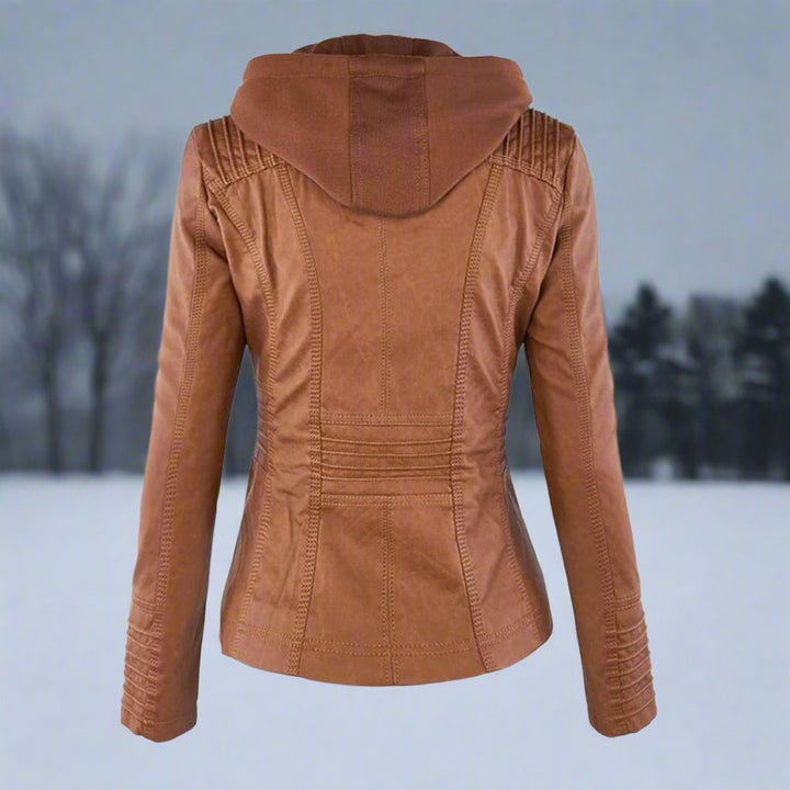 Drune | Leder Kapuzen Bikerjacke Slim Fit Reißverschlusstaschenjacke
