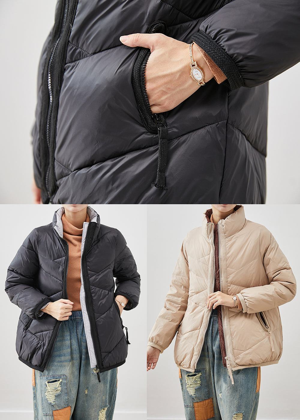 Drune | Warme Entenfedern Wintermäntel mit Reißverschluss Winter