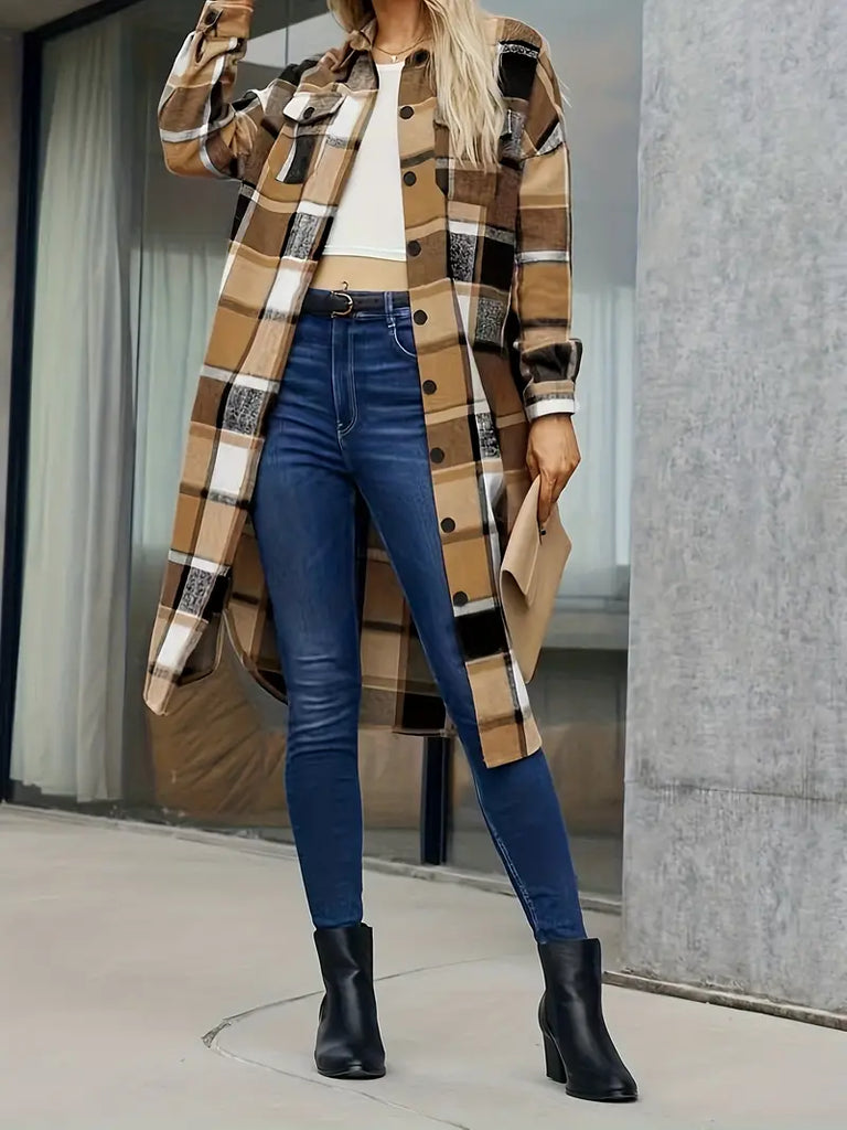 Drune | Karo Langmantel Lässig Moderner Stil Ideal für den Herbst