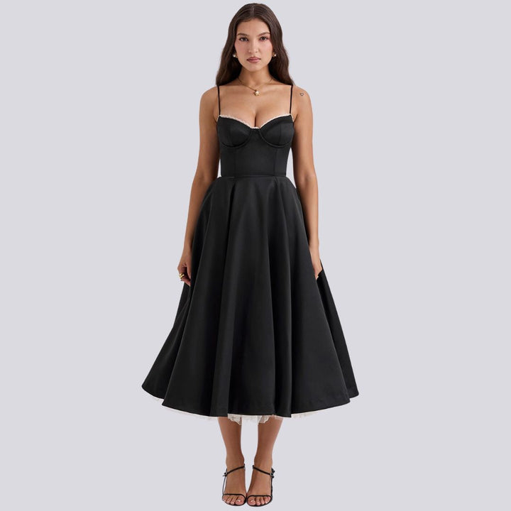 Drune | Stilvolle V-Ausschnitt A-Linien Maxi Kleid