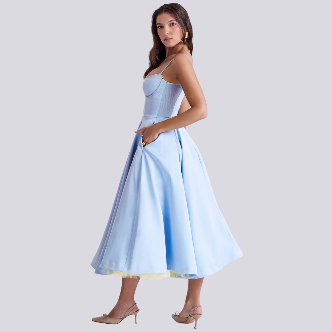 Drune | Stilvolle V-Ausschnitt A-Linien Maxi Kleid
