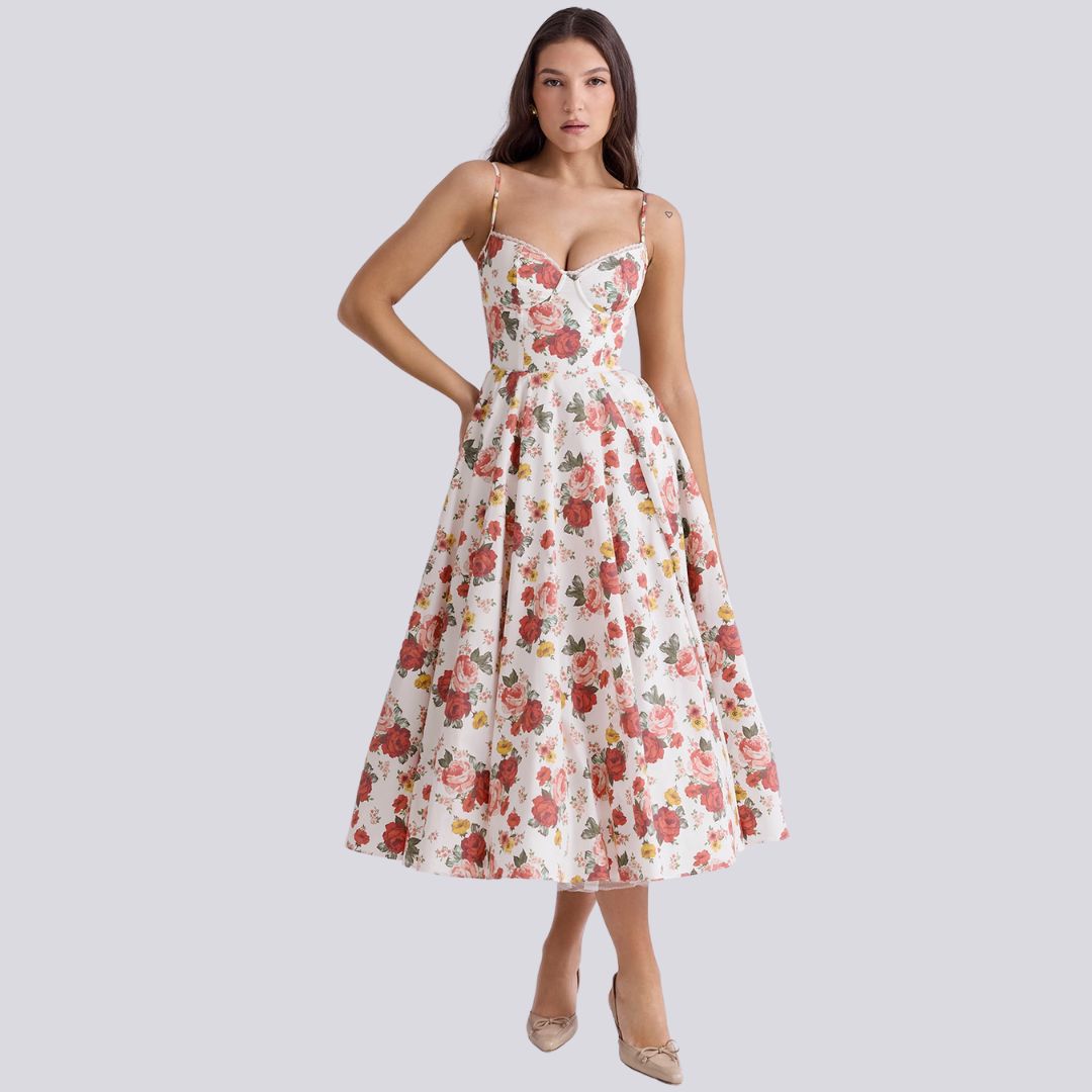Drune | Stilvolle V-Ausschnitt A-Linien Maxi Kleid