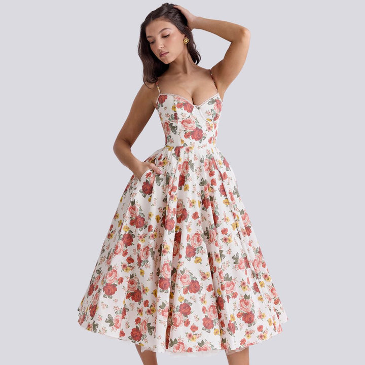 Drune | Stilvolle V-Ausschnitt A-Linien Maxi Kleid