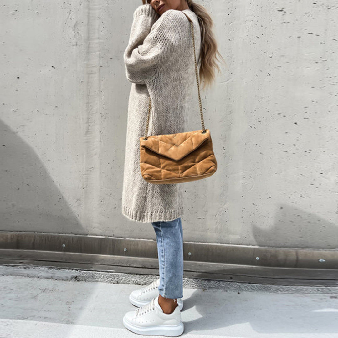 Drune | Damen Langer Cardigan mit Langen Ärmeln und Offener Vorderseite