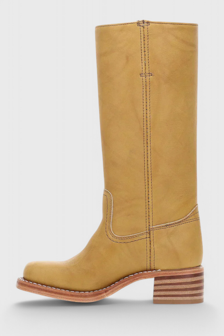 Knielange Stiefel - Damen Weite Wade Stiefel mit Blockabsatz Drune