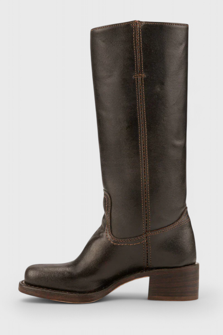 Knielange Stiefel - Damen Weite Wade Stiefel mit Blockabsatz Drune