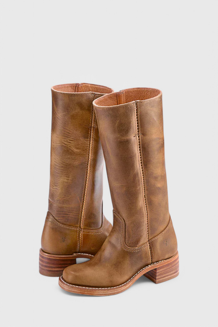 Knielange Stiefel - Damen Weite Wade Stiefel mit Blockabsatz Drune