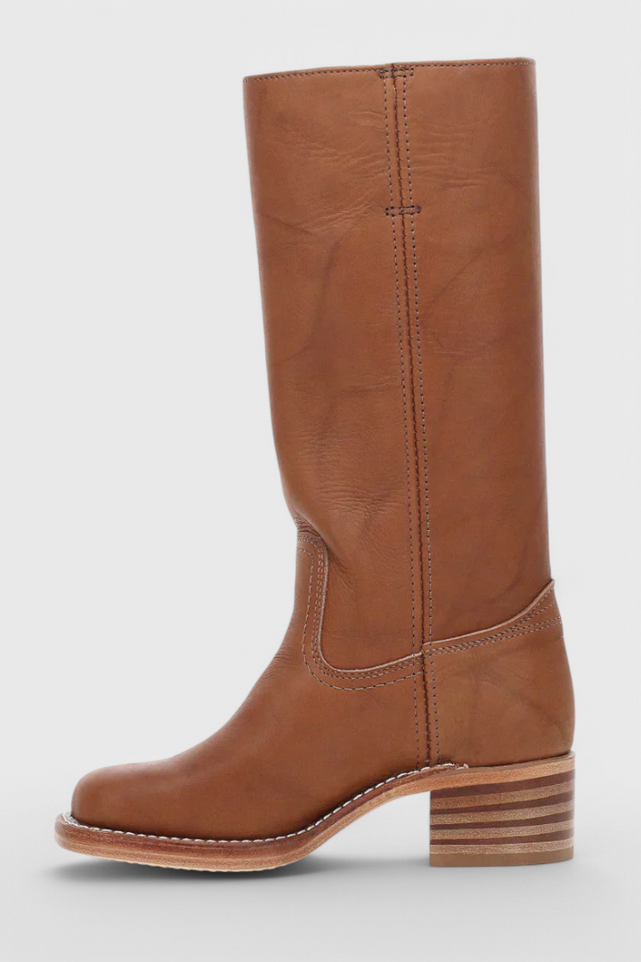 Knielange Stiefel - Damen Weite Wade Stiefel mit Blockabsatz Drune