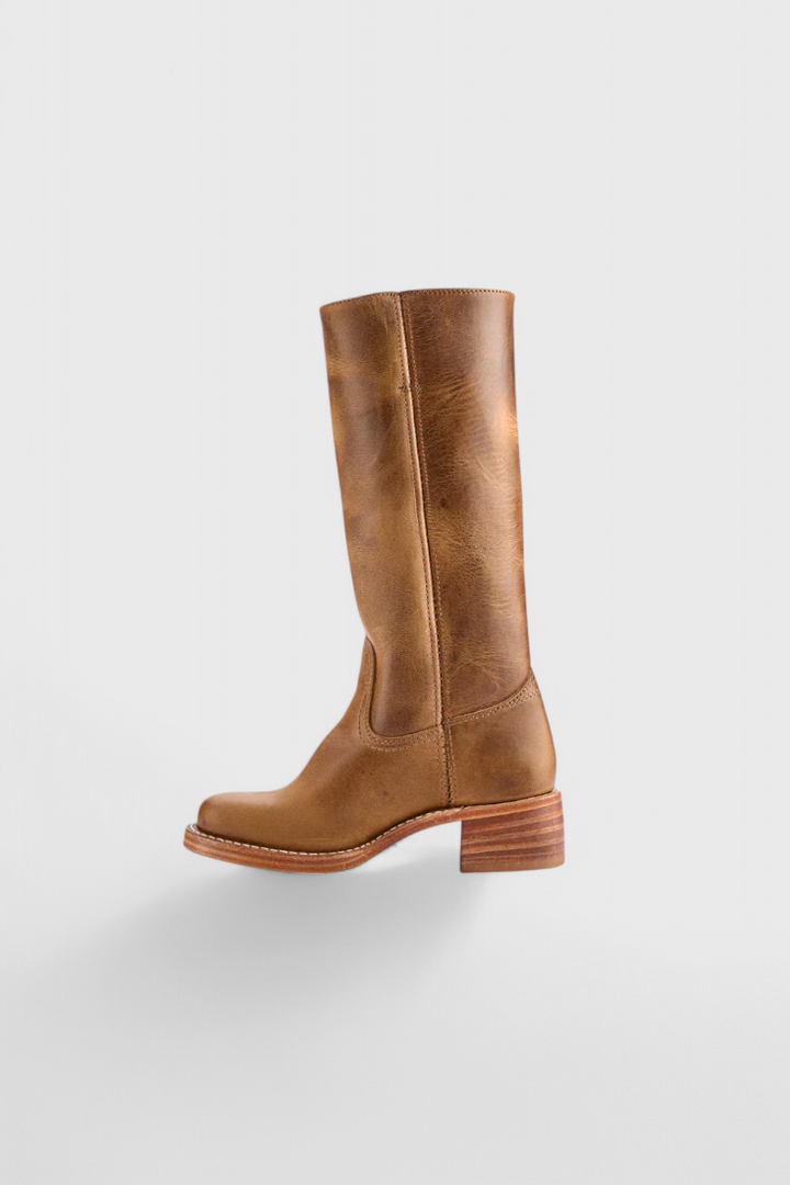 Knielange Stiefel - Damen Weite Wade Stiefel mit Blockabsatz Drune
