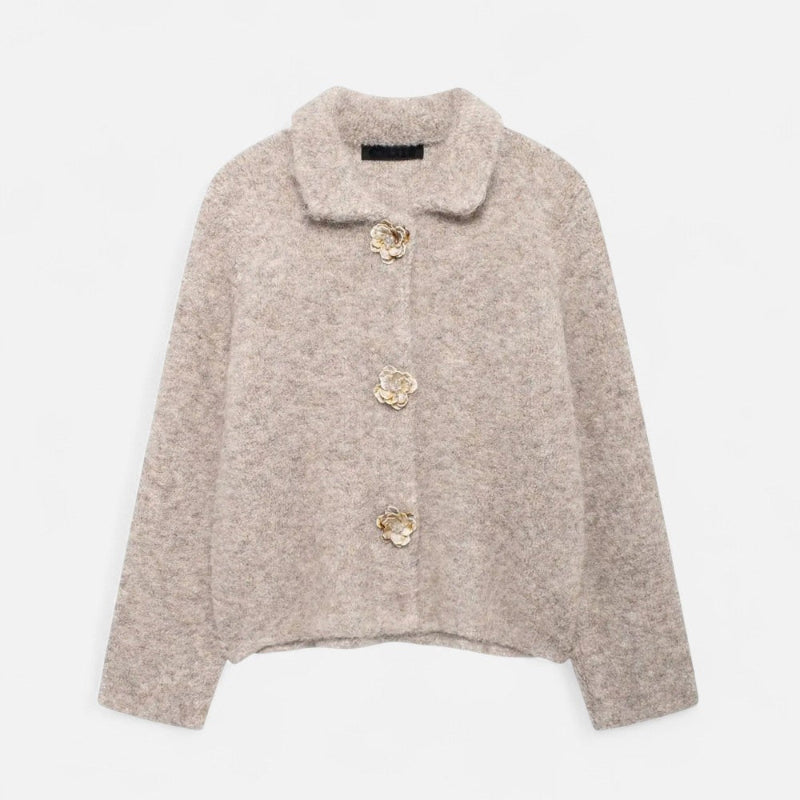 Drune | Strickjacke für Frauen, florale Knopfdetails - Hüftlänge