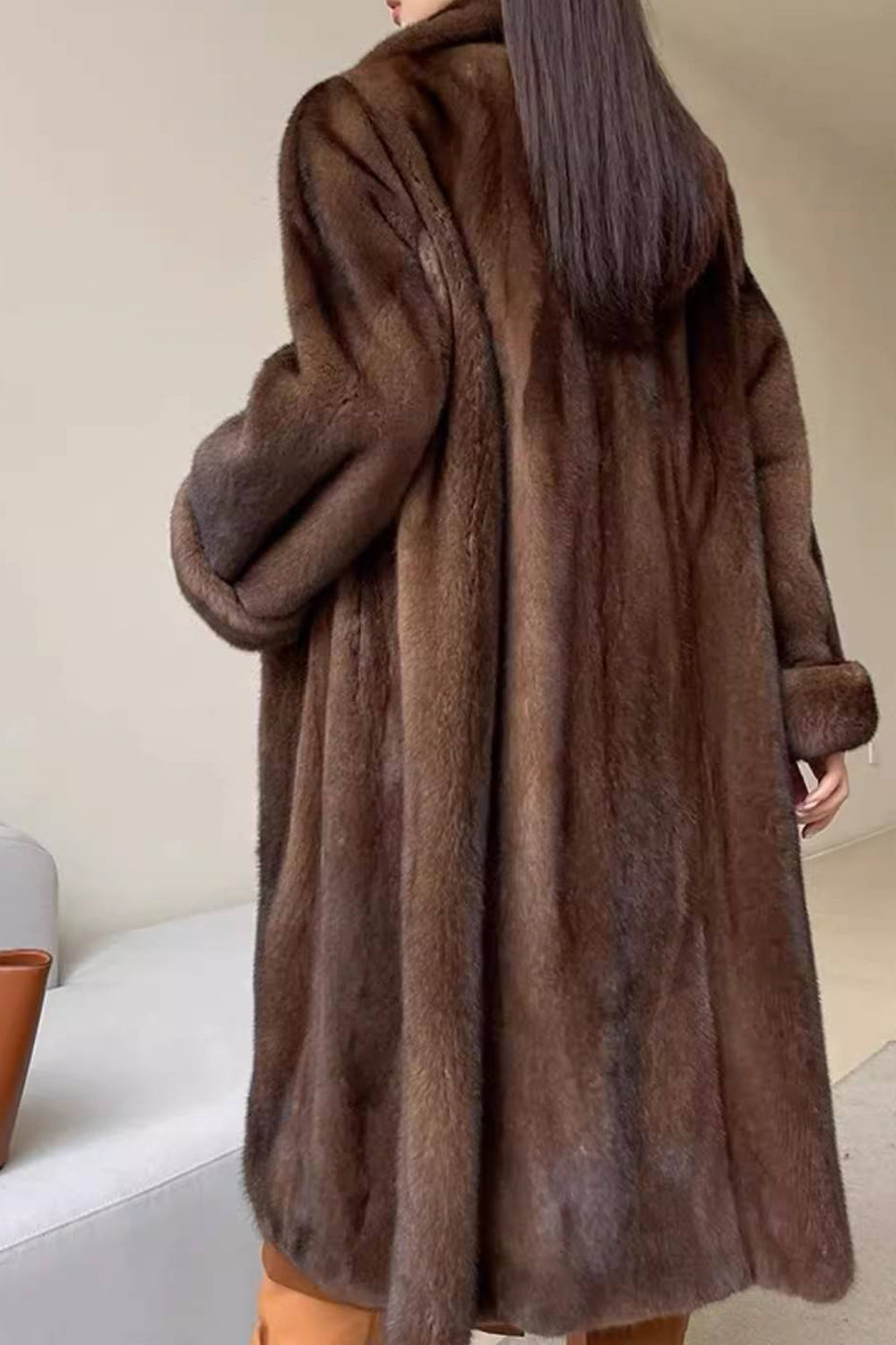 Drune | Damen Lange Kunstpelzjacke mit Offener Vorderseite und Weicher Daunenstruktur