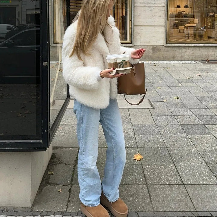 Drune | Vintage - Damenjacke Winter mit Kunstpelz und Umlegekragen