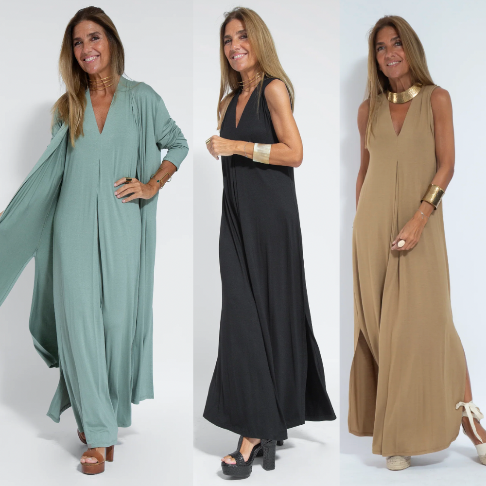 Drune | Set mit Langem, Schlank Machendem Kleid und Weste