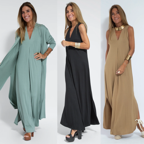 Drune | Set aus langem schlankmachenden Kleid und Weste