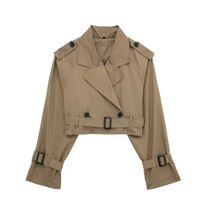 Drune | Trench Jäckchen Gürtel Doppelgeknöpft Kurze Trenchcoat Damenjacke
