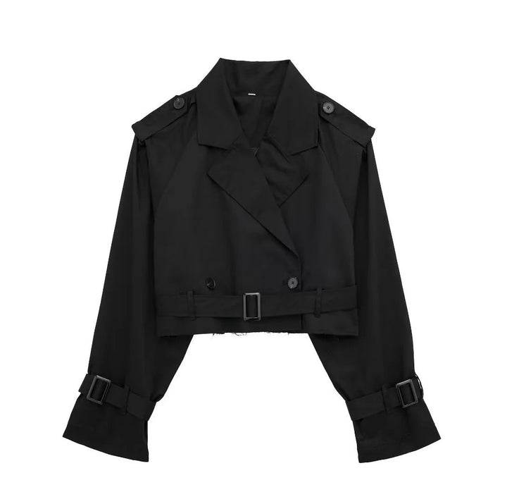 Drune | Trench Jäckchen Gürtel Doppelgeknöpft Kurze Trenchcoat Damenjacke