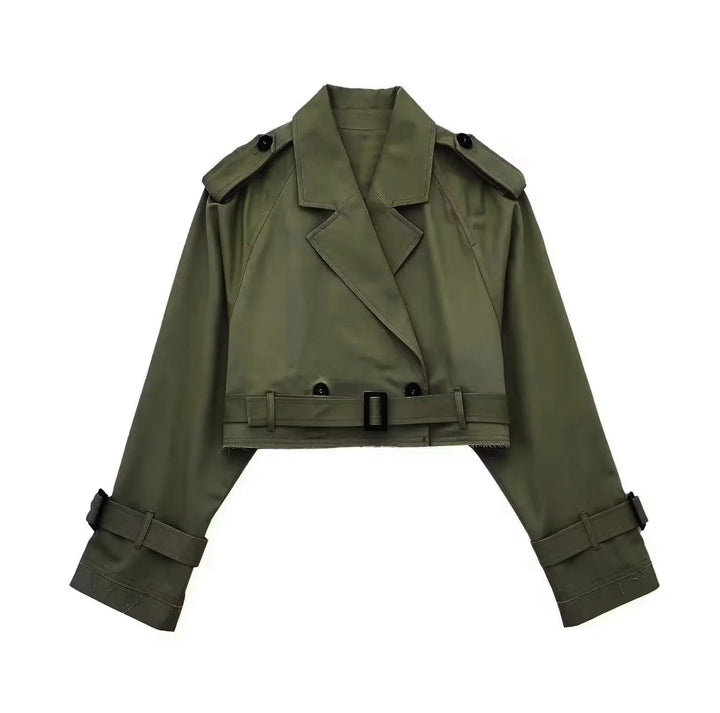 Drune | Trench Jäckchen Gürtel Doppelgeknöpft Kurze Trenchcoat Damenjacke