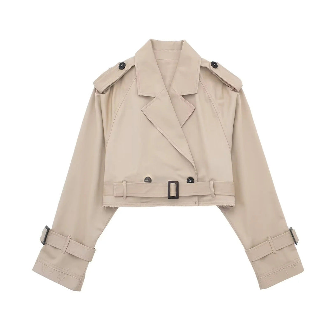 Drune | Trench Jäckchen Gürtel Doppelgeknöpft Kurze Trenchcoat Damenjacke
