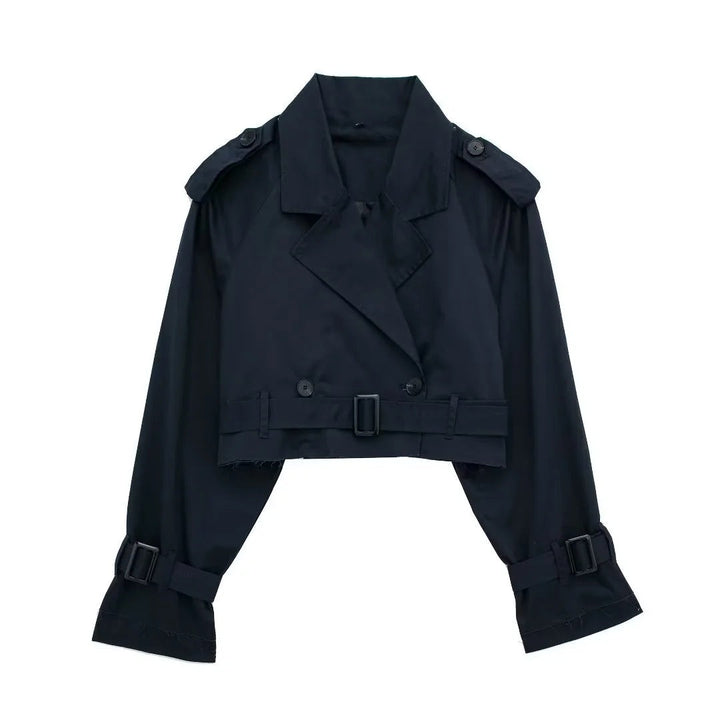 Drune | Trench Jäckchen Gürtel Doppelgeknöpft Kurze Trenchcoat Damenjacke