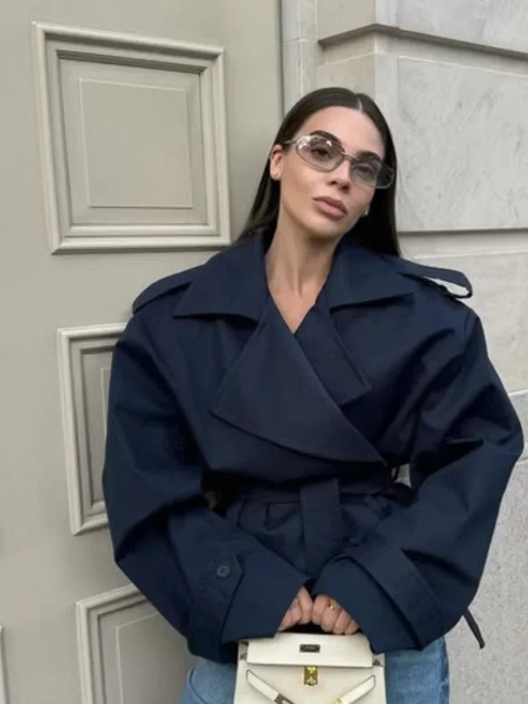 Drune | Trenchcoat Doppelreiher Gürtel Übergroßer Trenchcoat Damen Trenchcoat