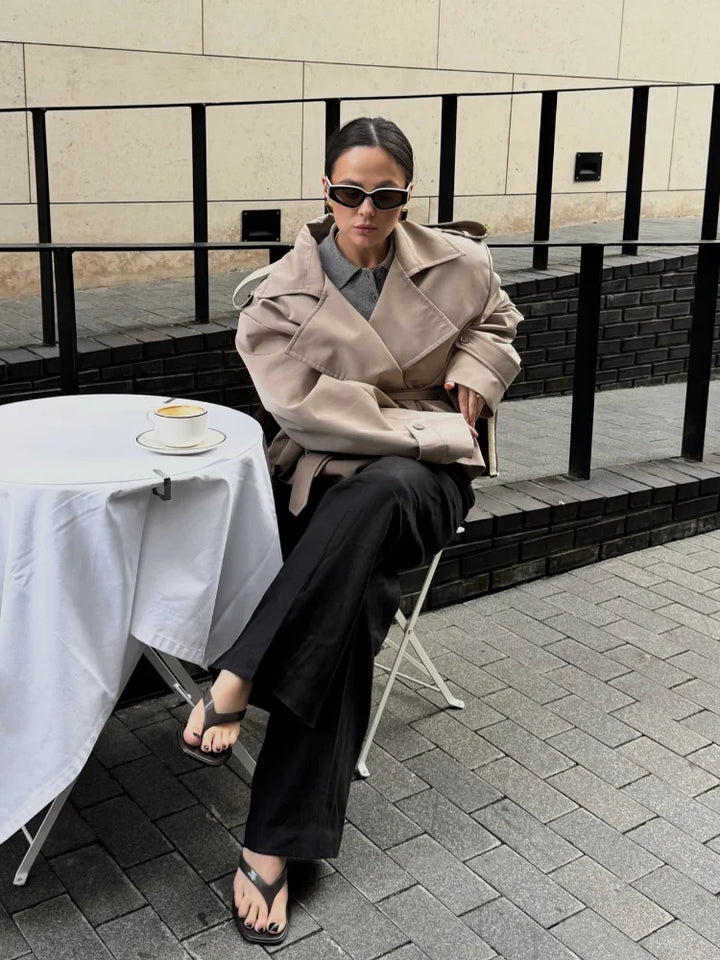 Drune | Trenchcoat Doppelreiher Gürtel Übergroßer Trenchcoat Damen Trenchcoat