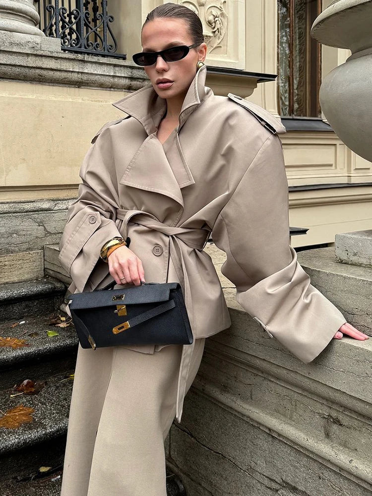 Drune | Trenchcoat Doppelreiher Gürtel Übergroßer Trenchcoat Damen Trenchcoat