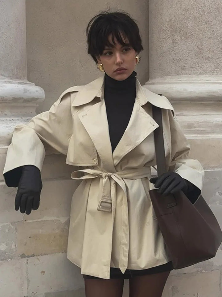 Drune | Trenchcoat Doppelreiher Gürtel Übergroßer Trenchcoat Damen Trenchcoat