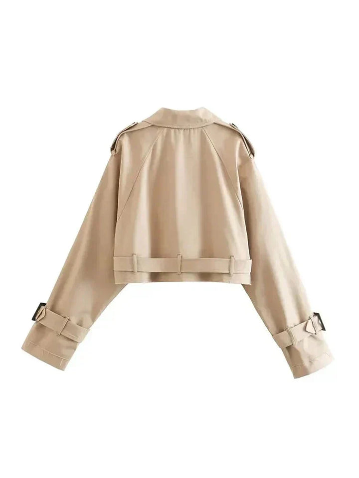 Drune | Trenchcoat Damen Beigefarbener Doppelreihiger Trenchcoat mit Gürtel