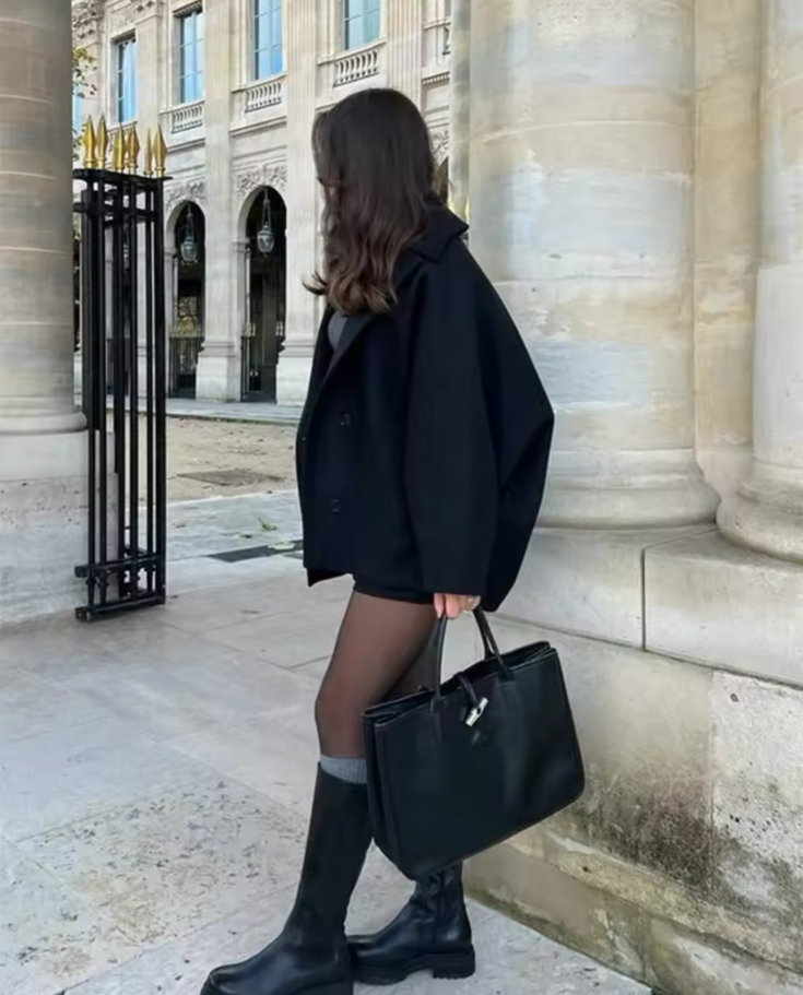 Drune | Wollmantel Einreiher Lässige Passform Übergröße Wollmantel Wolltrenchcoat Frauen