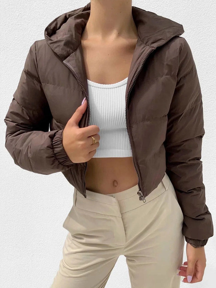 Drune | Damen Kurze Pufferjacke mit Kapuze und Reißverschluss