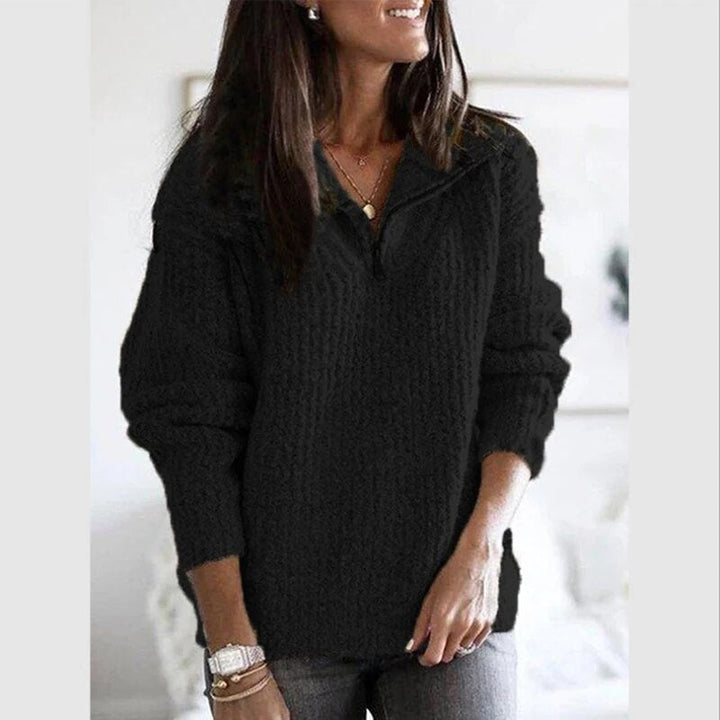 Drune | Bequemer Damenpullover mit Zip-Up und V-Ausschnitt
