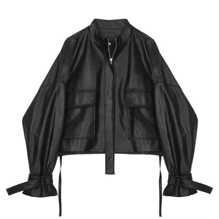 Drune | Legere Jacke aus veganem Leder mit Taschen für Damen - Perfekt für informelle Tage