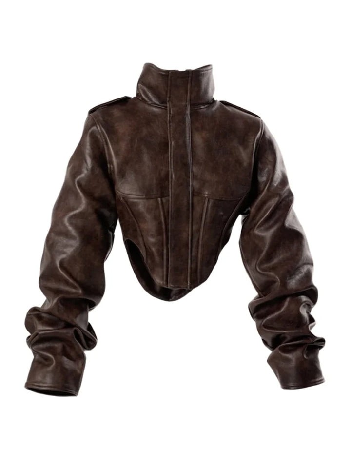 Drune | Kunstlederjacke - Modische cropped Bikerjacke mit Ballonärmeln & stilvollem Design