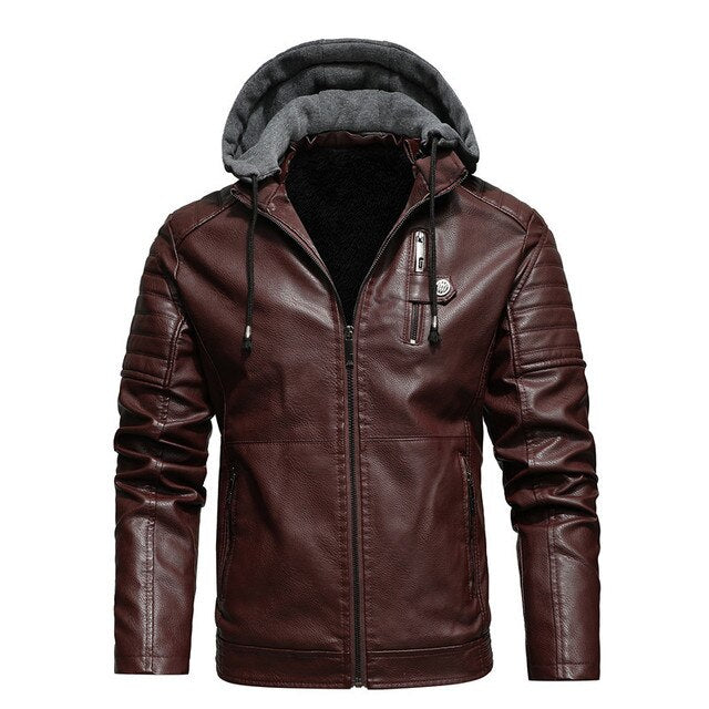 Drune | Winter Leder Motorradjacke mit Kapuze für Männer - Perfekt für Outdoor-Aktivitäten