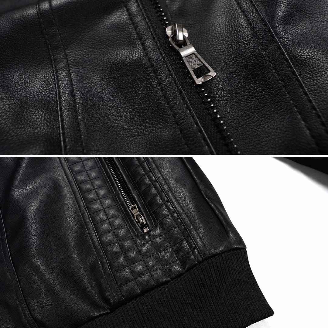 Drune | Urban Streetwear Kunstlederjacke mit abnehmbarer Kapuze - Modische Übergangsjacke für Alltag und Freizeit