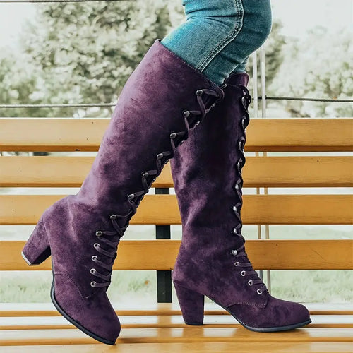 Langer Damen-Stiefel mit hohem Absatz Drune