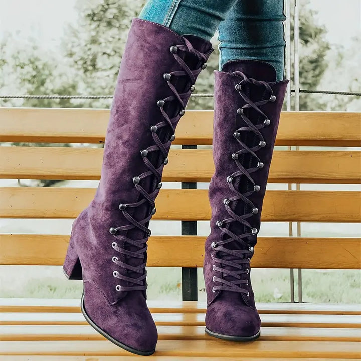 Langer Damen-Stiefel mit hohem Absatz Drune