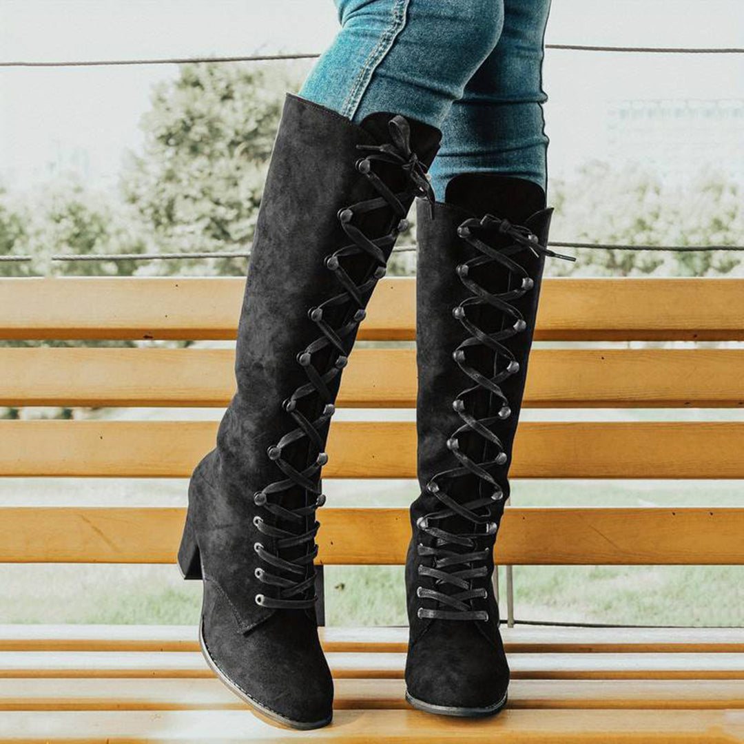 Langer Damen-Stiefel mit hohem Absatz Drune