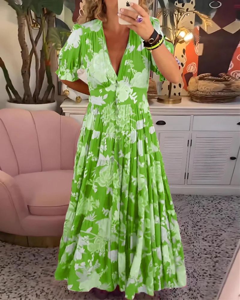 Drune | Bedrucktes V-Ausschnitt Kleid