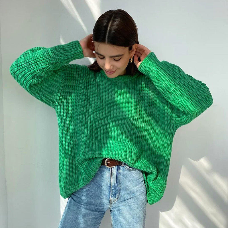 Drune – Modischer Strickpullover in Uni mit Rundhalsausschnitt