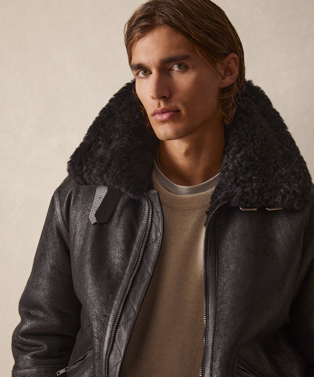 Drune | schwarze Aviator-Lederjacke für Herren