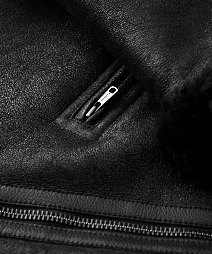 Drune | schwarze Aviator-Lederjacke für Herren
