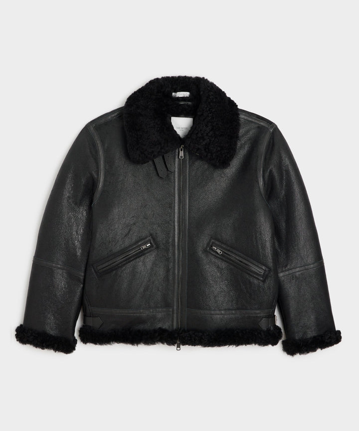 Drune | schwarze Aviator-Lederjacke für Herren