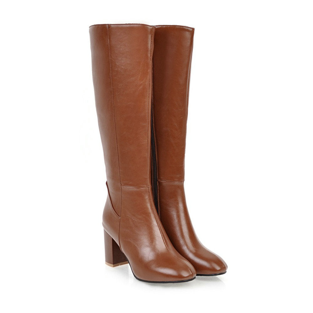 Drune women's knee-high leather block heel boots