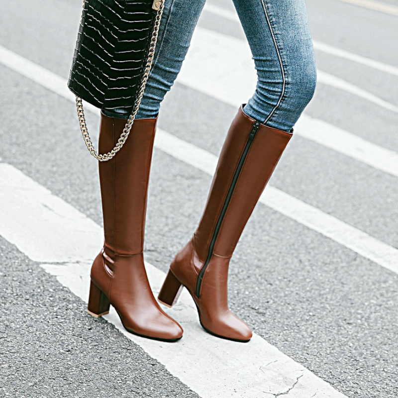 Drune women's knee-high leather boots styling view