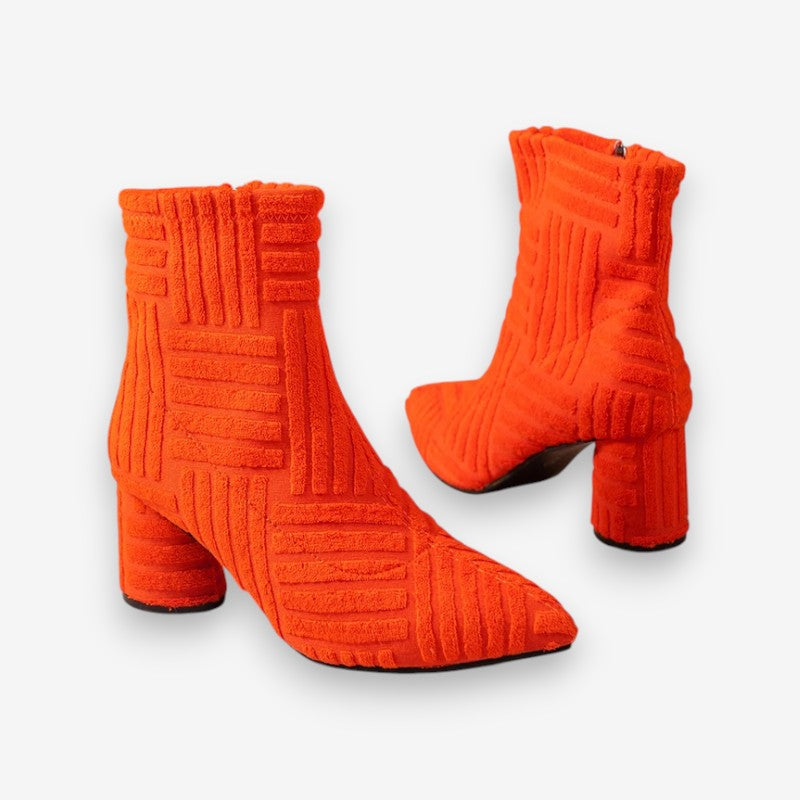 Absatzstiefel - Damen Stiefeletten mit Blockabsatz und spitzer Zehe Drune